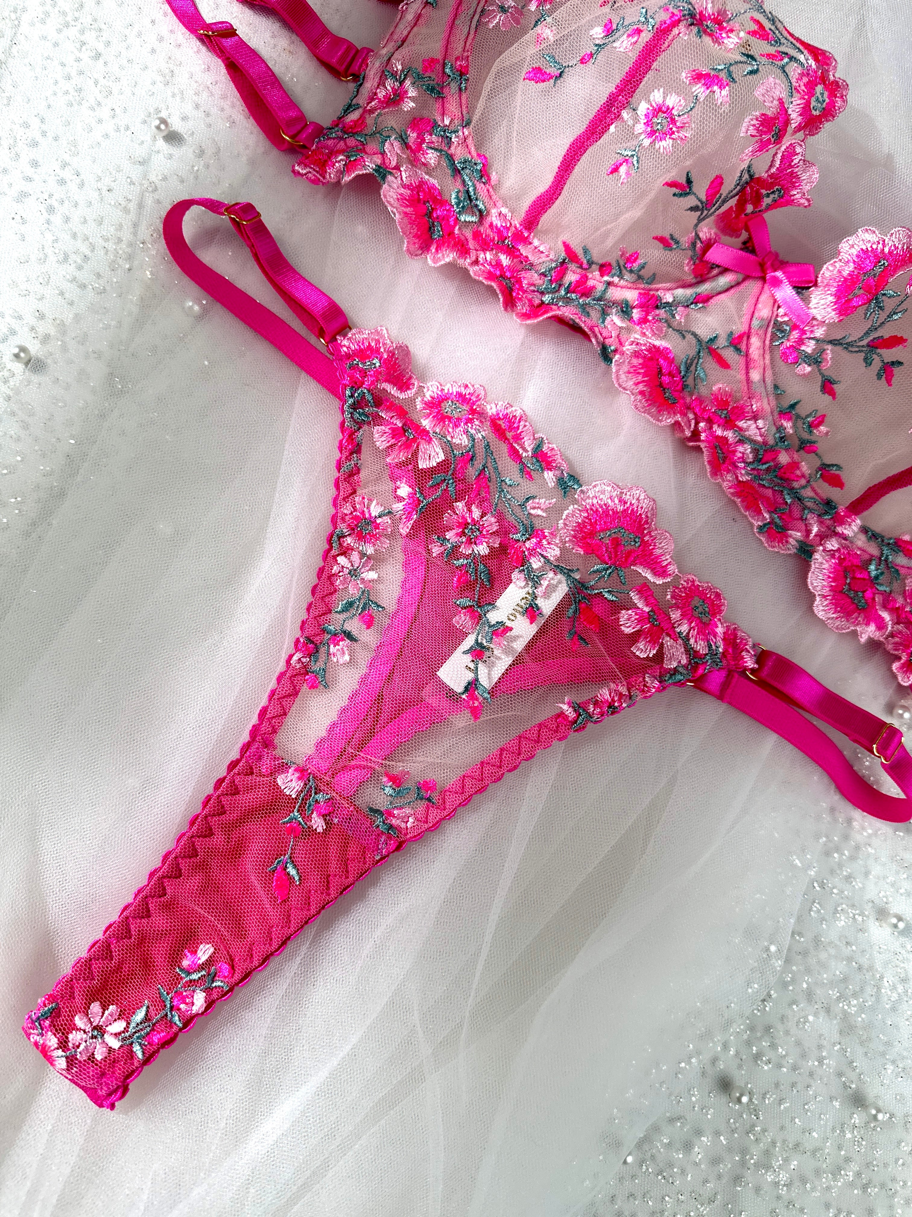 Pink Blossom Embroidery Lingerie Set - Image 13