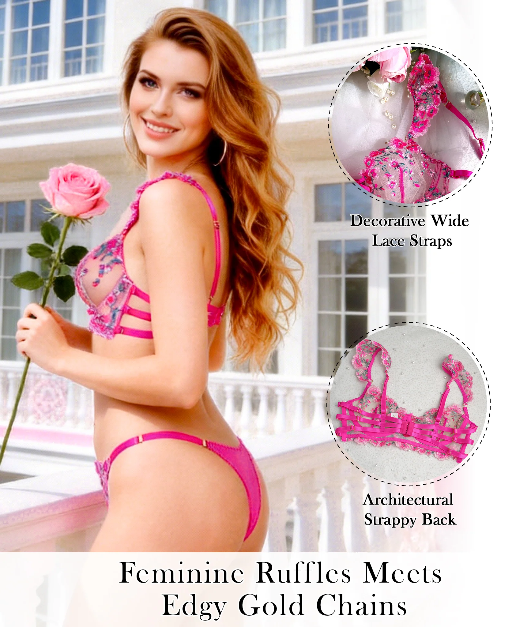 Pink Blossom Embroidery Lingerie Set - Image 15