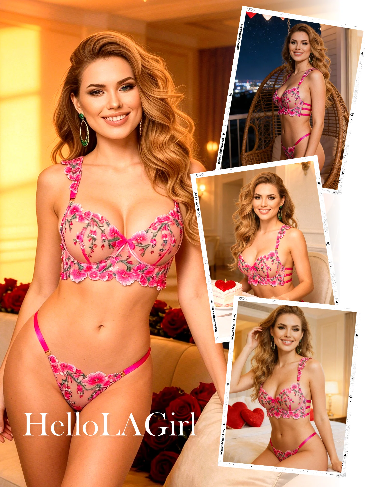 Pink Blossom Embroidery Lingerie Set - Image 16
