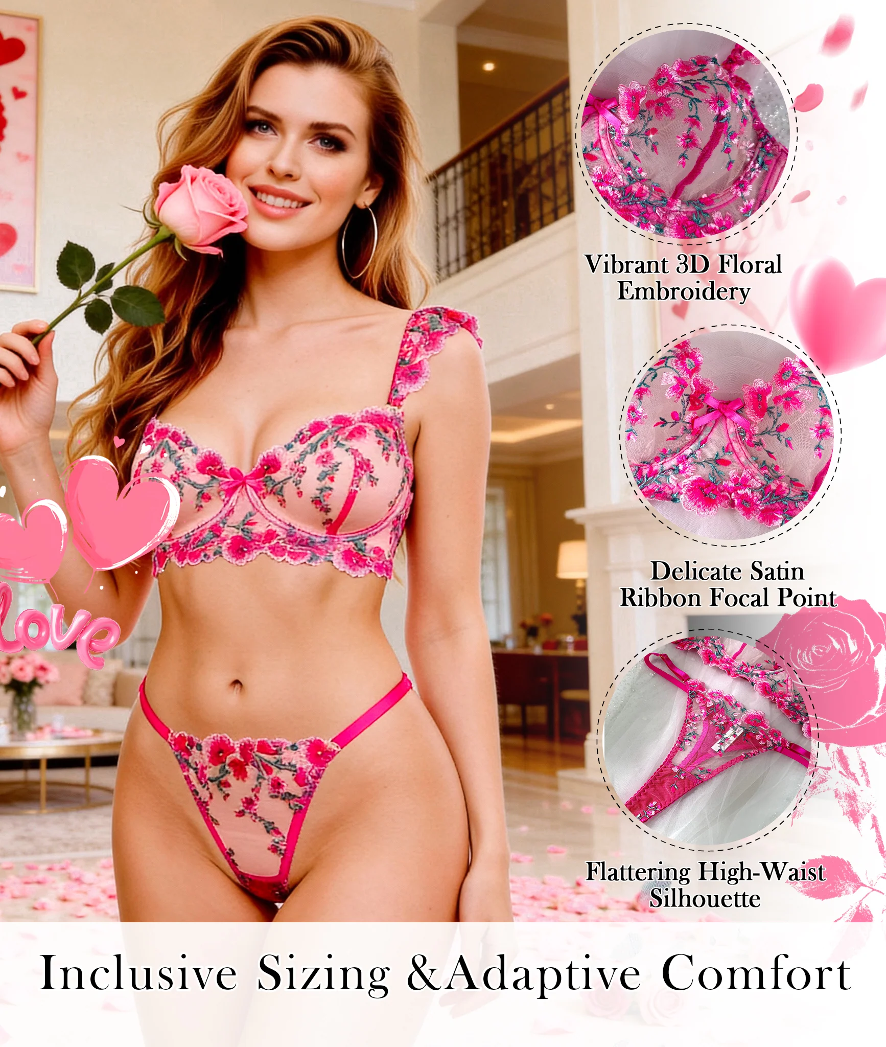 Pink Blossom Embroidery Lingerie Set - Image 17