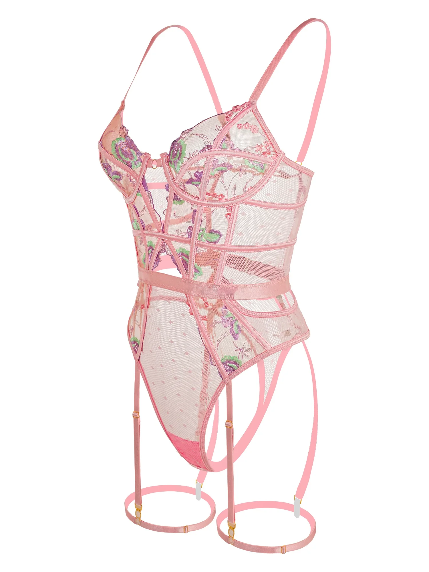 Pink Deluxe Floral Embroidered Bodysuit - Image 15