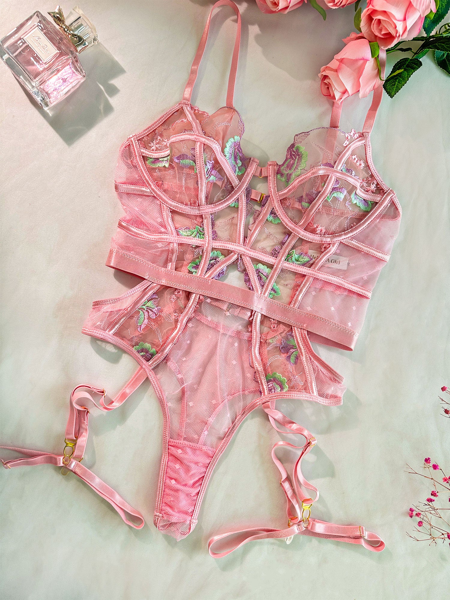Pink Deluxe Floral Embroidered Bodysuit - Image 16