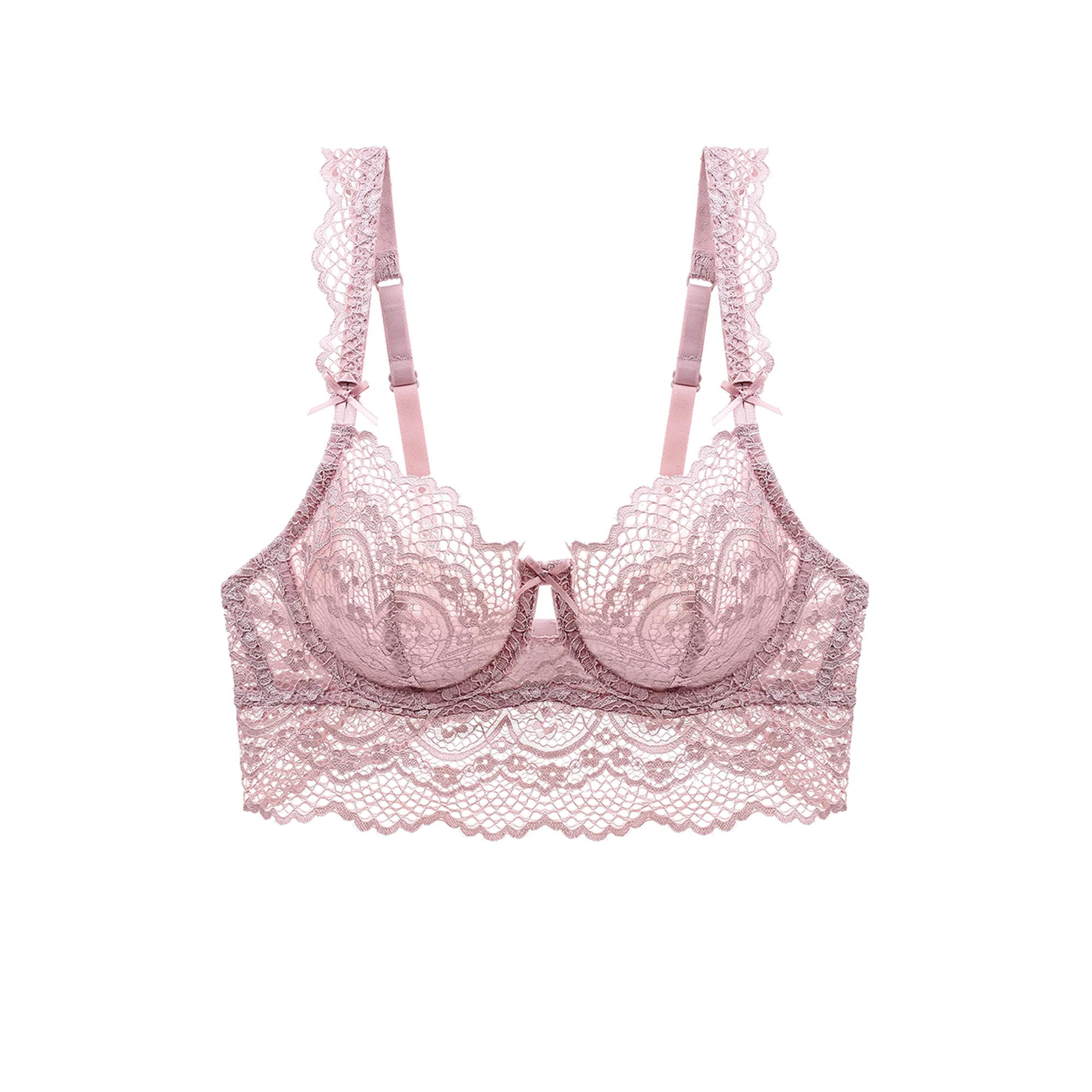 Pink Floral Soft Lace Trim Mesh Bra Lingerie
