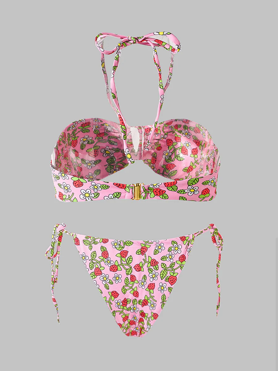 Pink Strawberry Double Fabric Bikini Set - Image 4