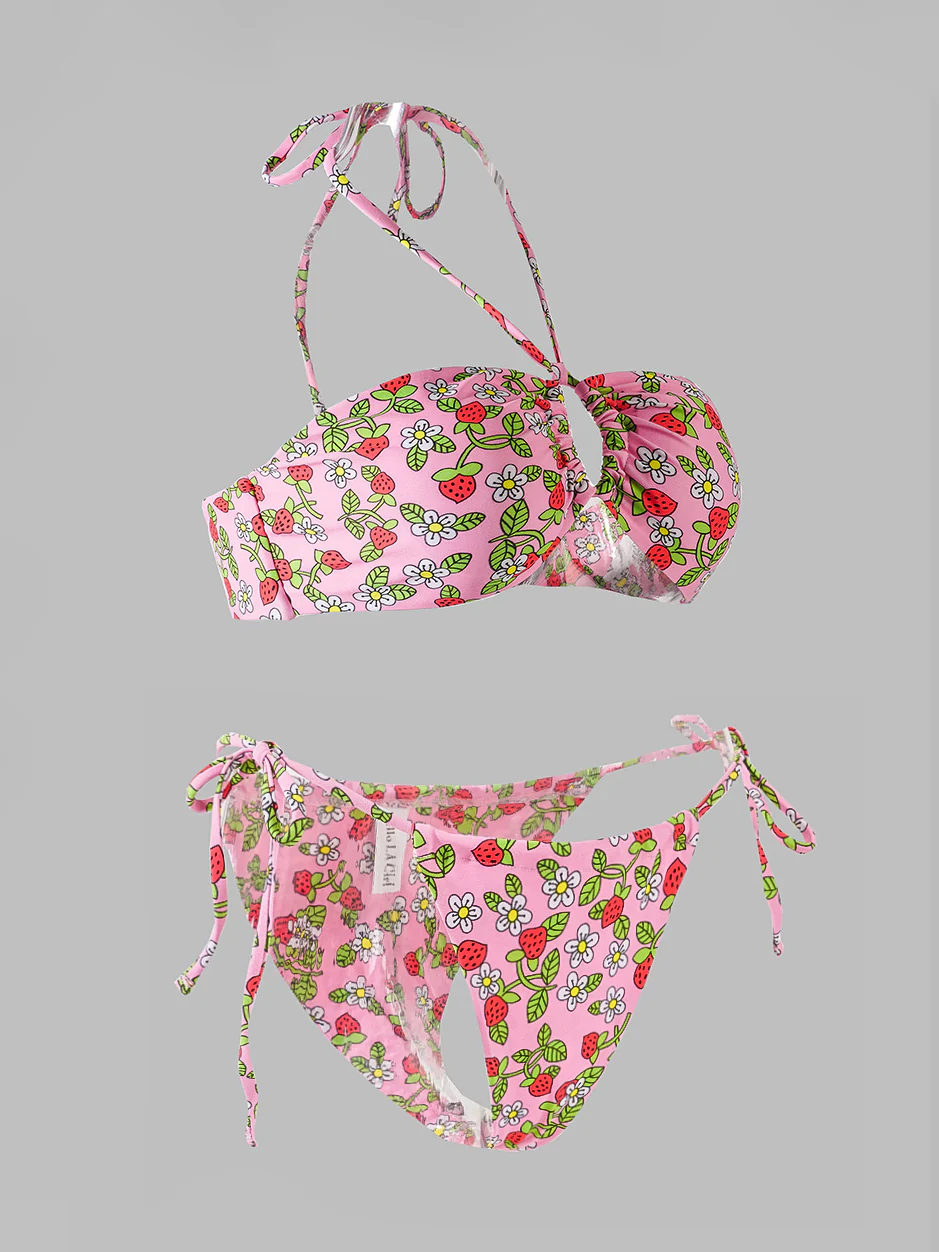 Pink Strawberry Double Fabric Bikini Set - Image 5