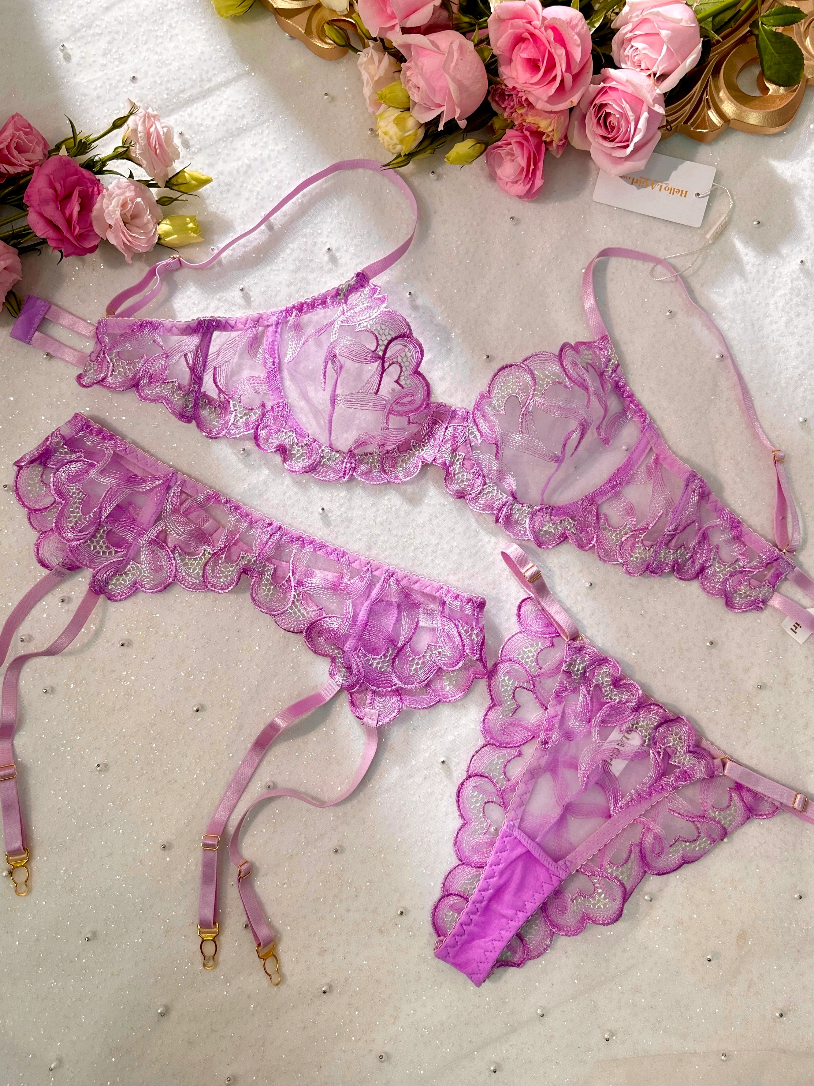Purple Embroidery Lingerie Set - Image 13