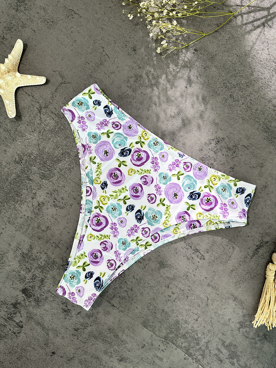 Purple &Green Floral Double layer High-Waisted Bikini Set - Image 8