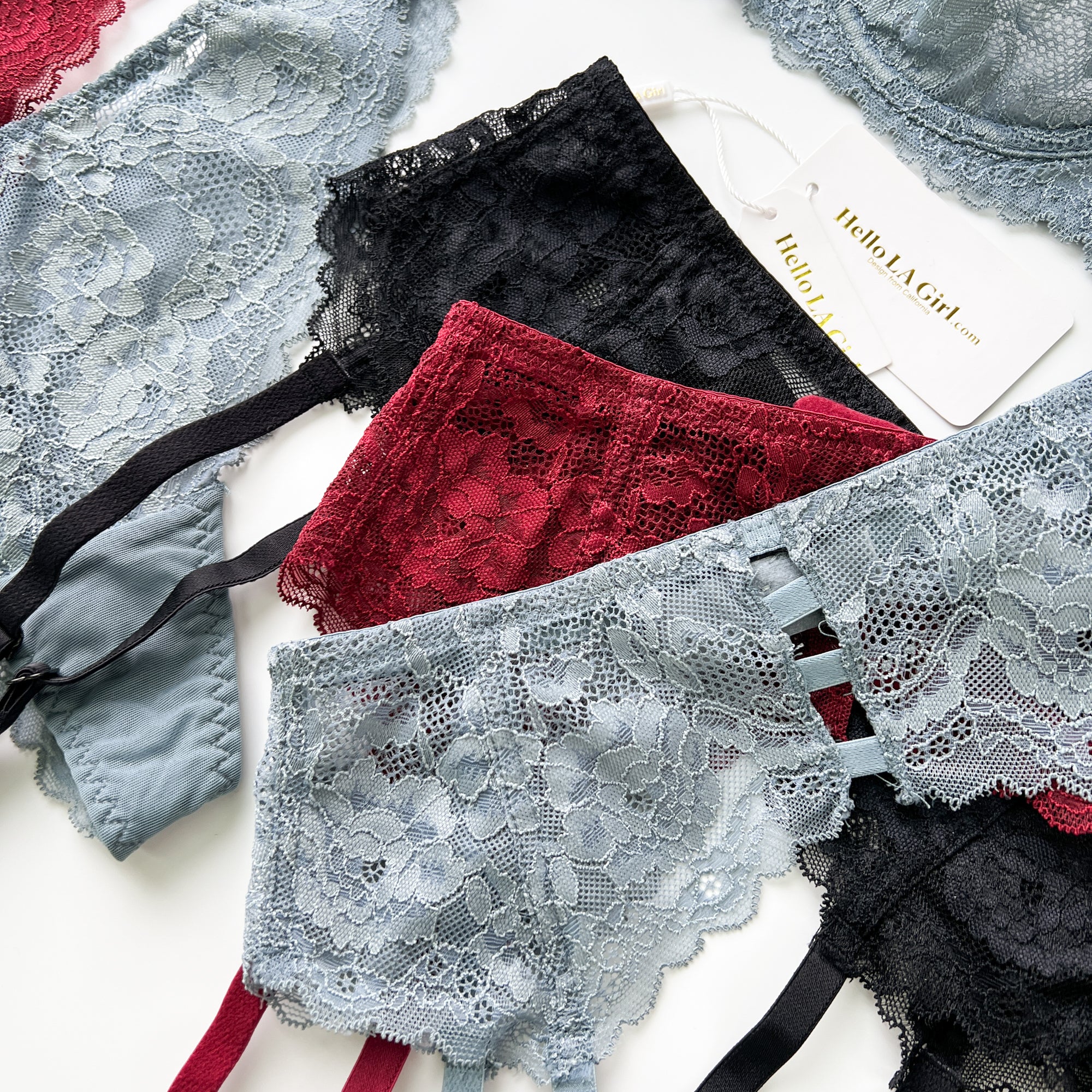 Red Floral Lace Trim Garter Belt Lingerie - Image 7