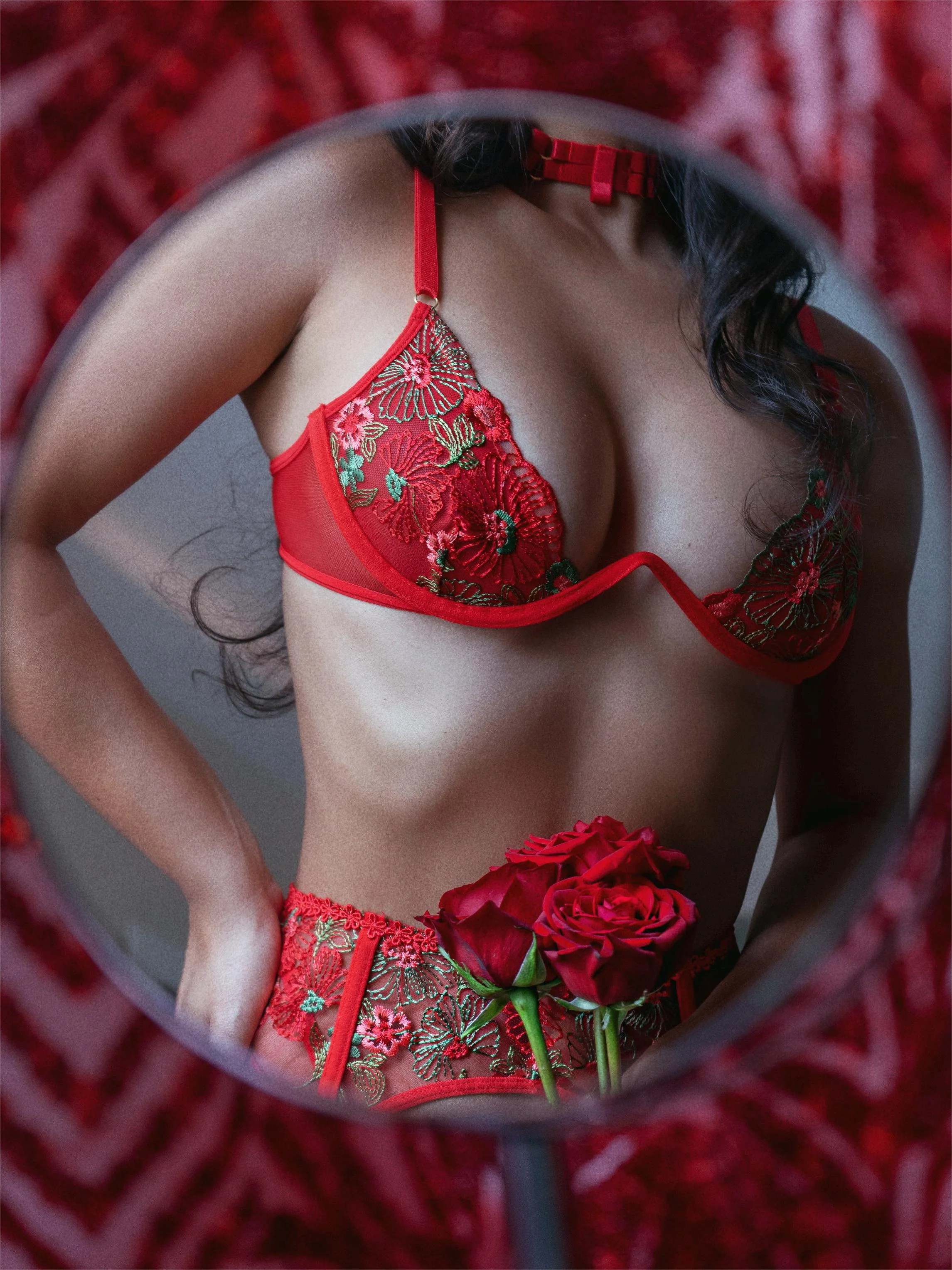 Red Flowers Mesh Sheer Lingerie Set - Image 8