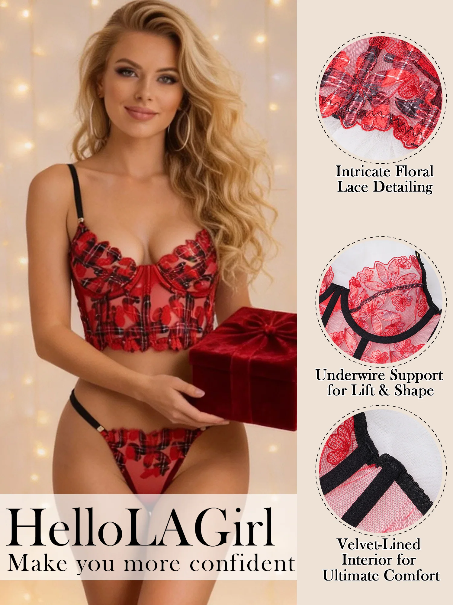 Red Tartan Flower Lingerie Set - Image 21