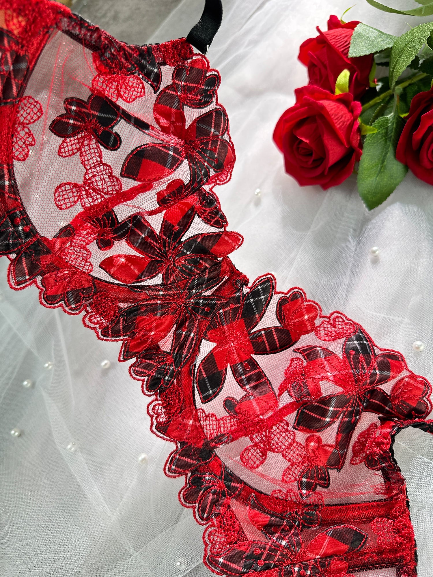 Red Tartan Flower Lingerie Set - Image 15