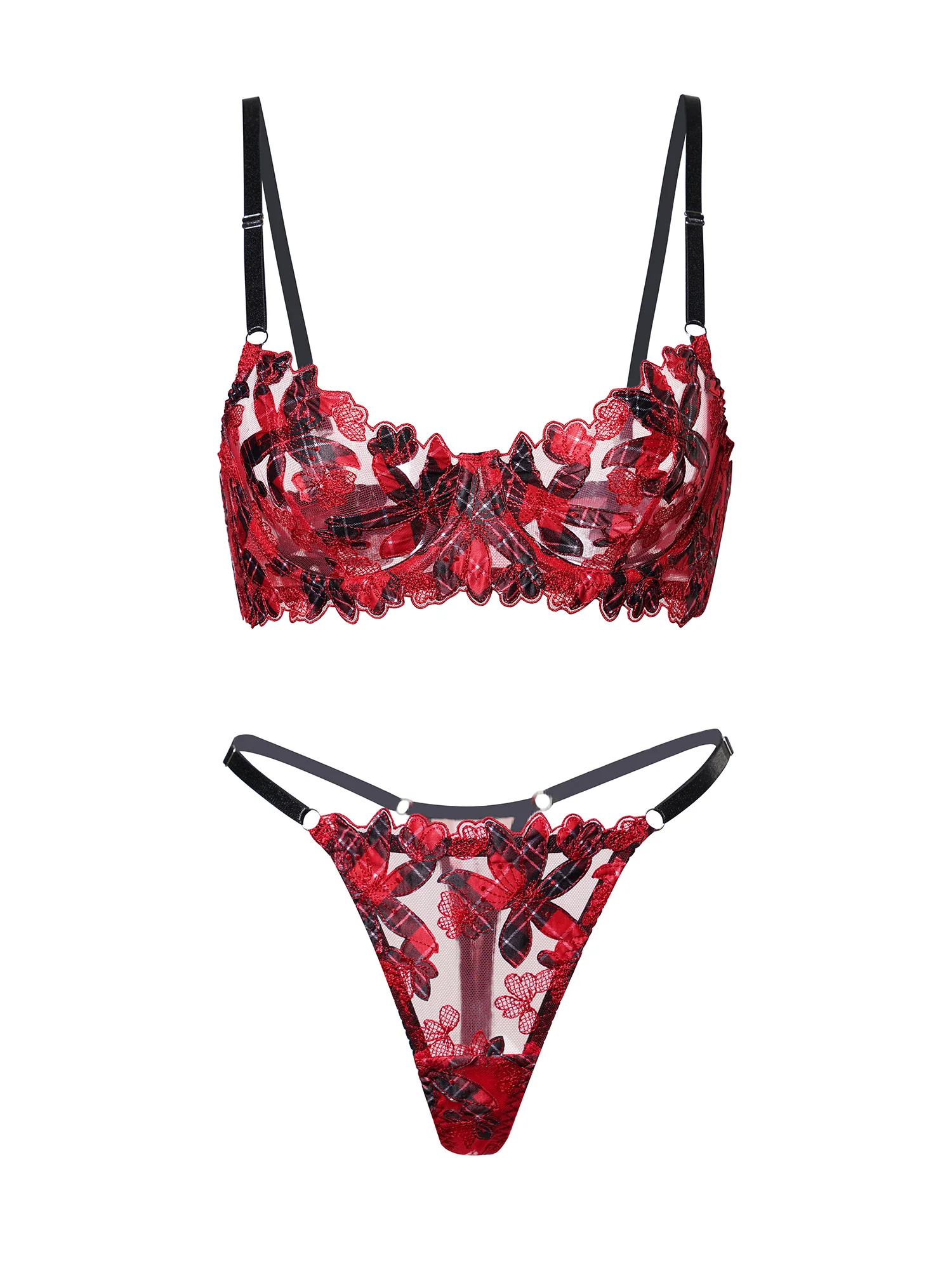Red Tartan Flower Lingerie Set - Image 16