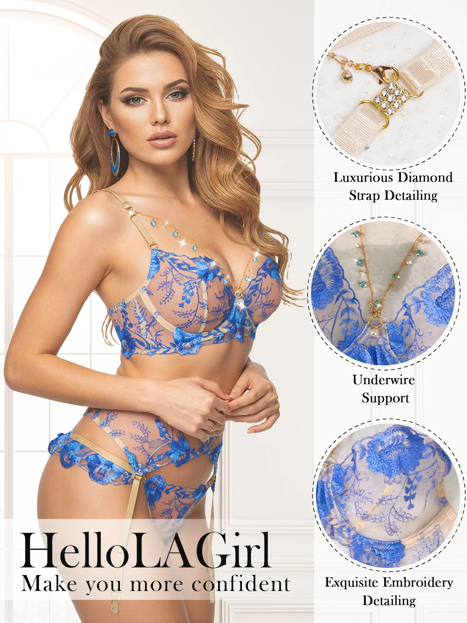 Azure Bloom Chain-Detail Embroidered Lingerie Set - Image 13