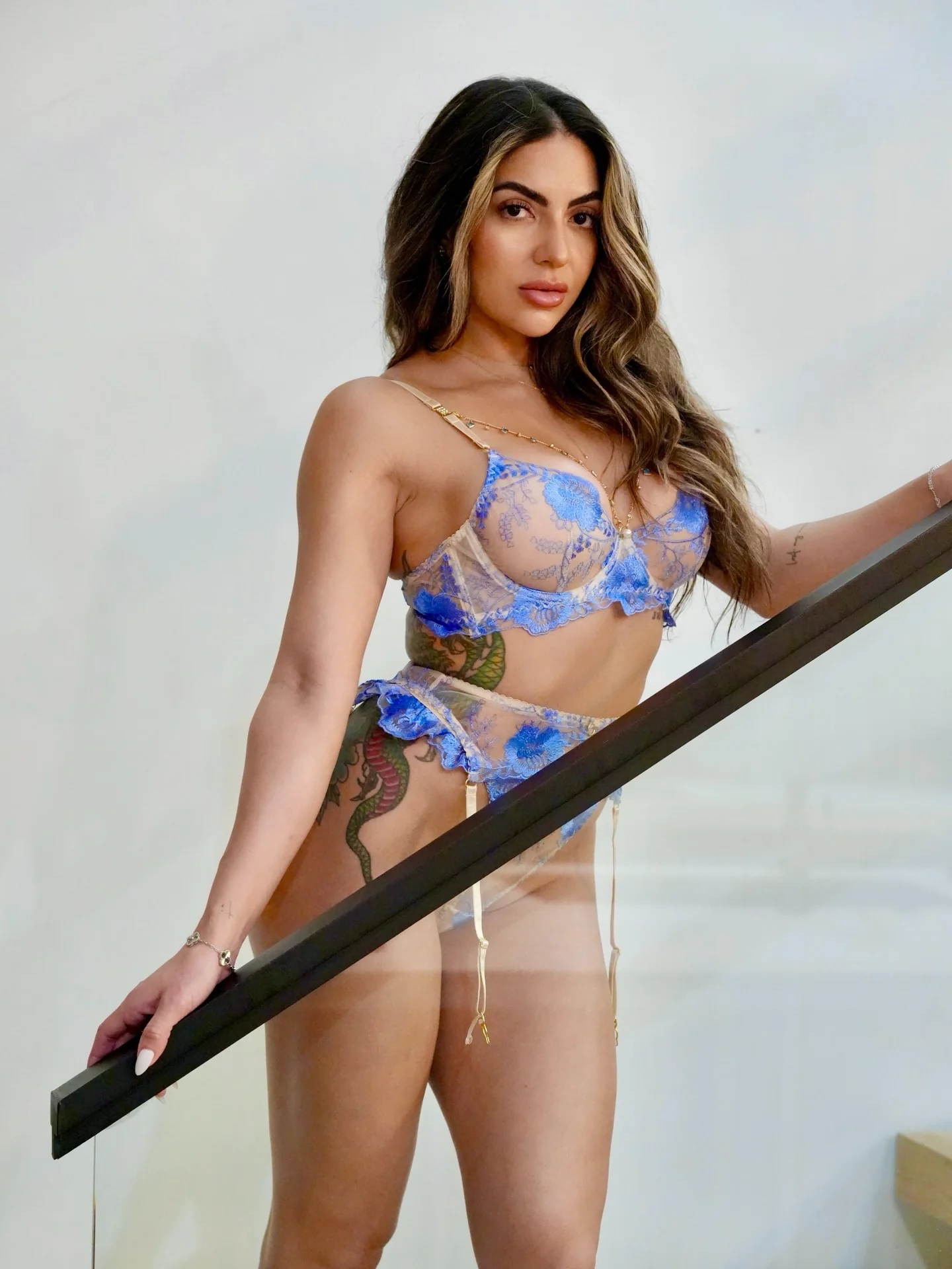 Azure Bloom Chain-Detail Embroidered Lingerie Set - Image 7