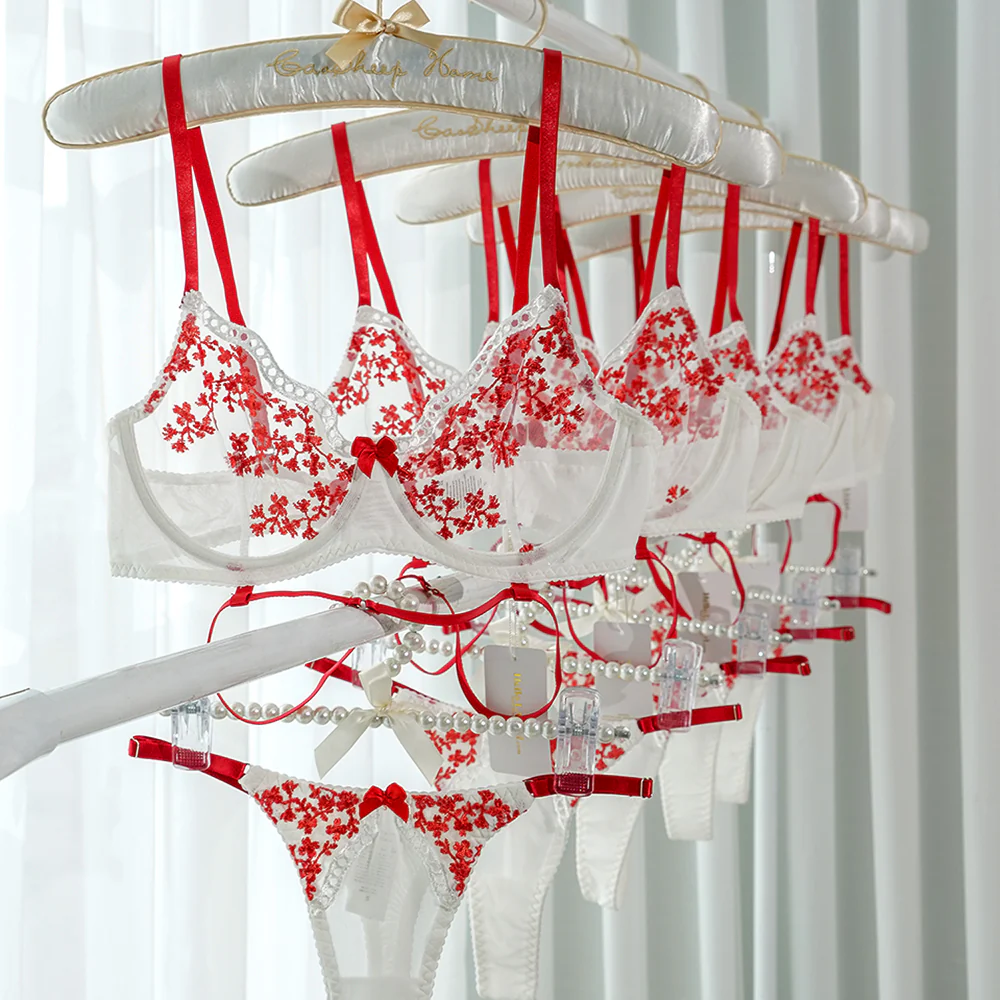 Scarlet Floral Embroidery Sheer Lingerie Set - Image 11