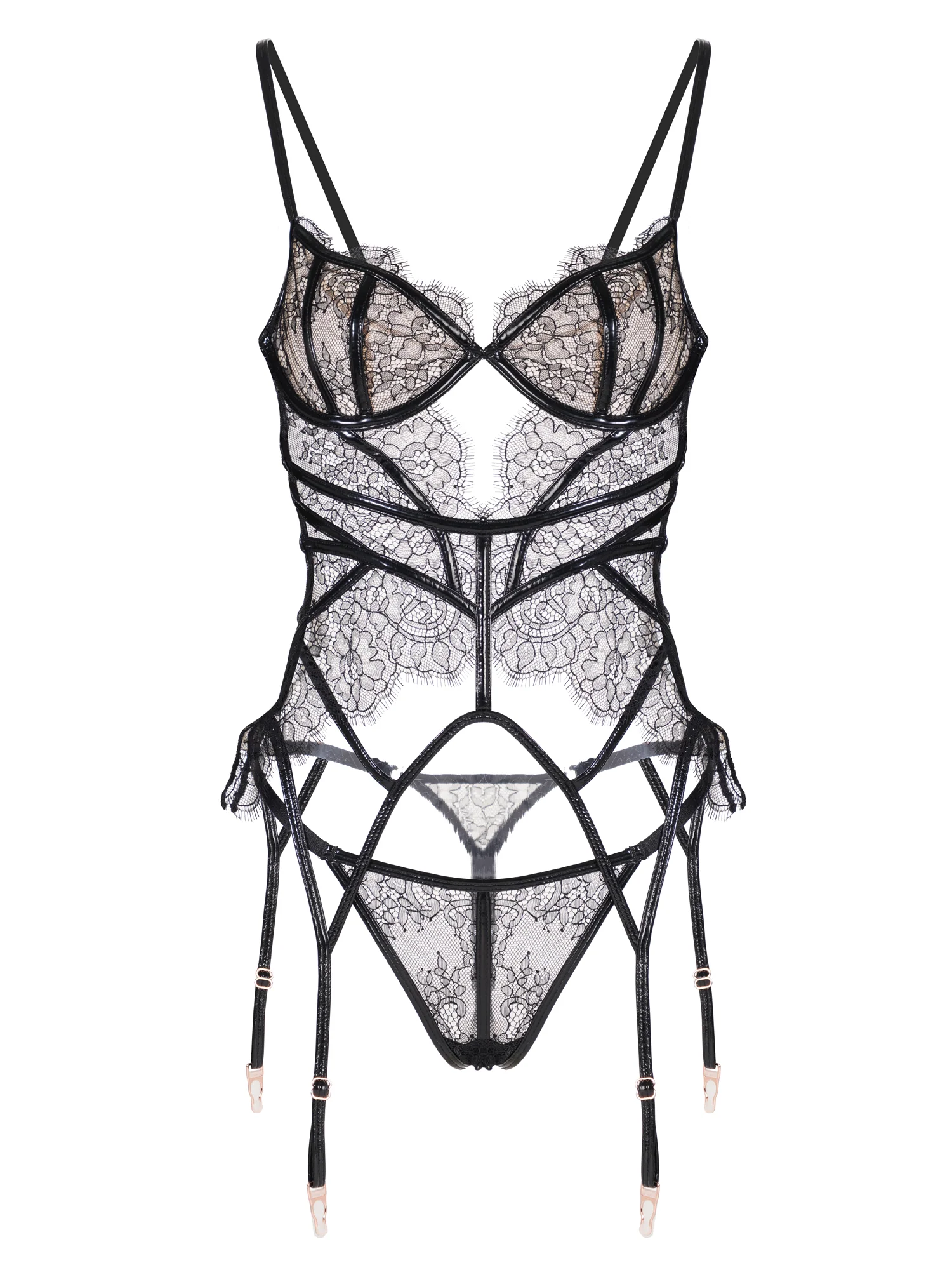 Seductive Black Patent Leather Lingerie Set - Image 3