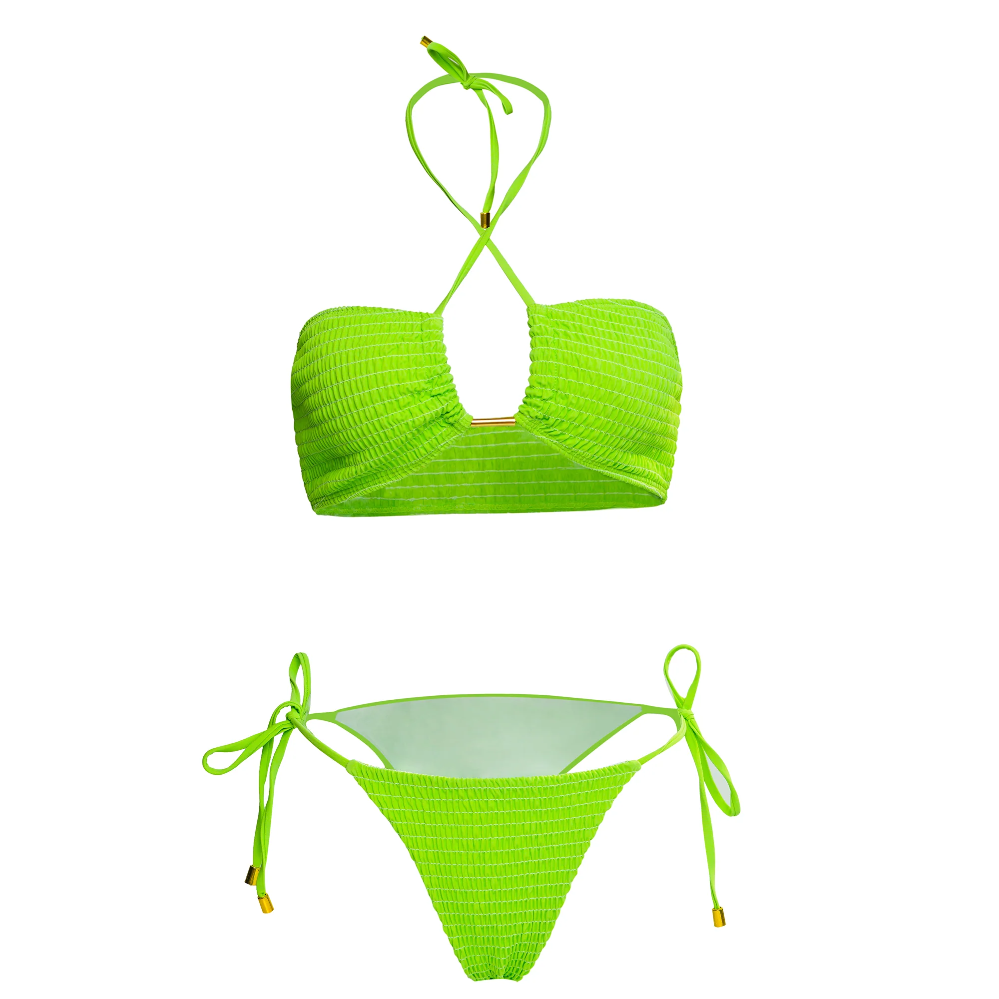 Solid Color Metal Sexy Bikini Set - Image 3