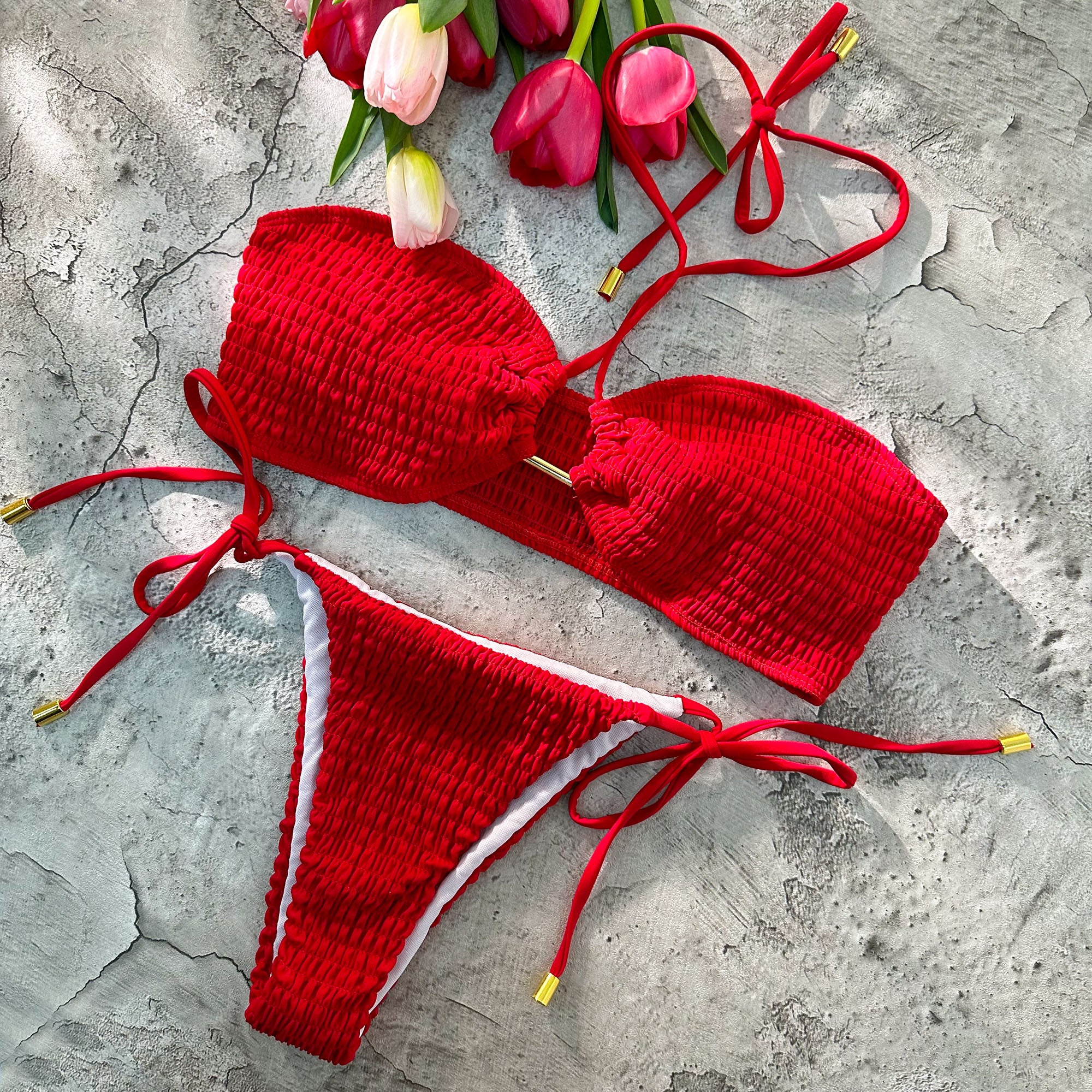 Solid Color Metal Sexy Bikini Set - Image 4