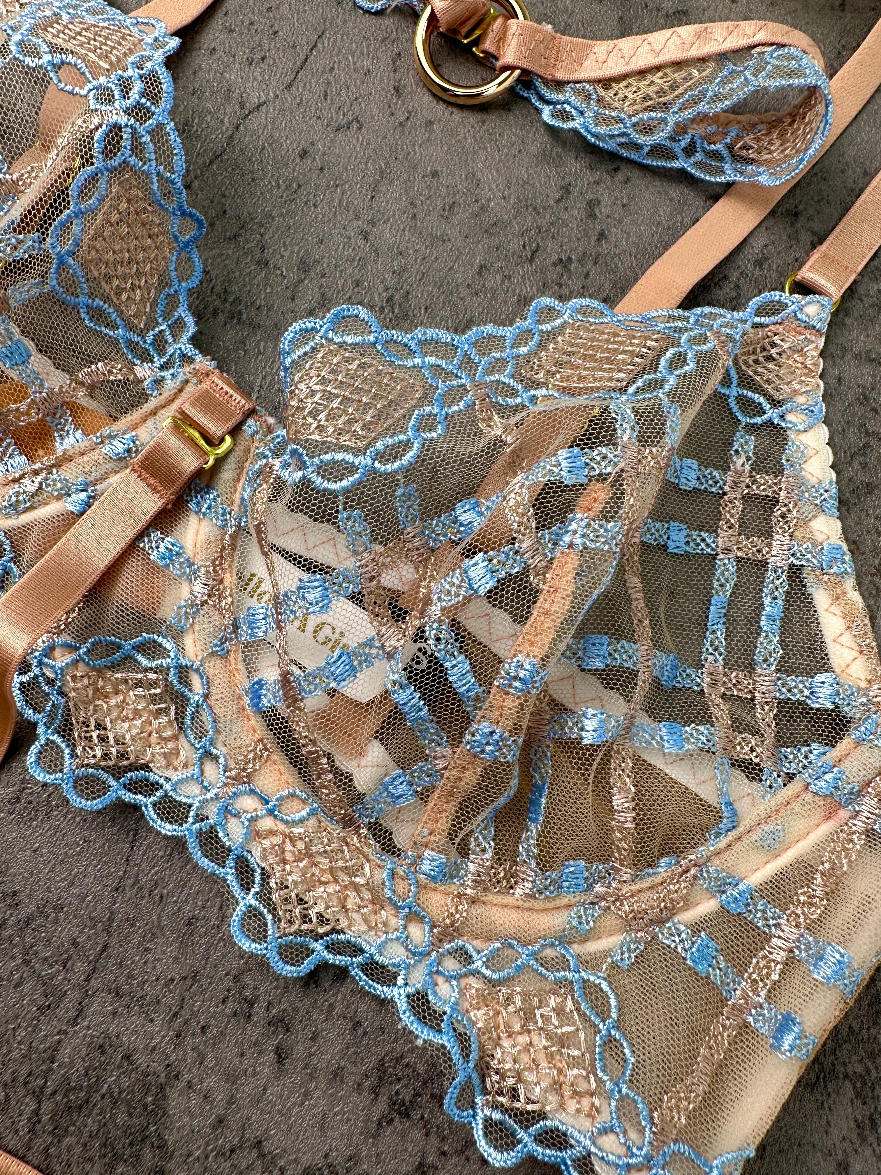 Sophia Blue & Beige Plaid Lingerie Set - Image 6