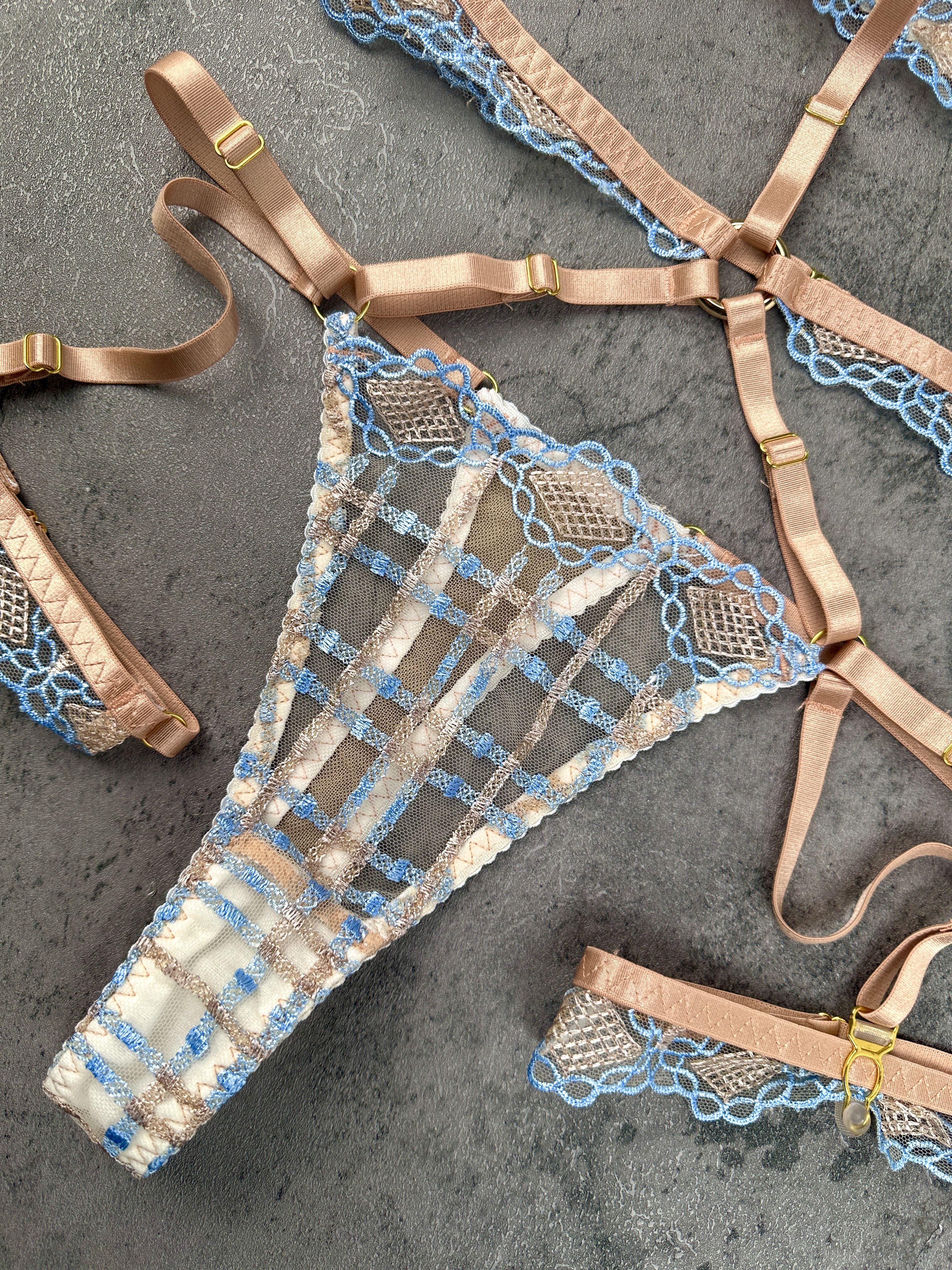 Sophia Blue & Beige Plaid Lingerie Set - Image 9