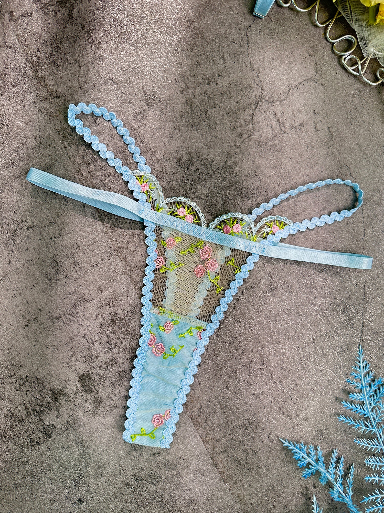 Light Blue Floral Lace Lingerie Set - Image 23