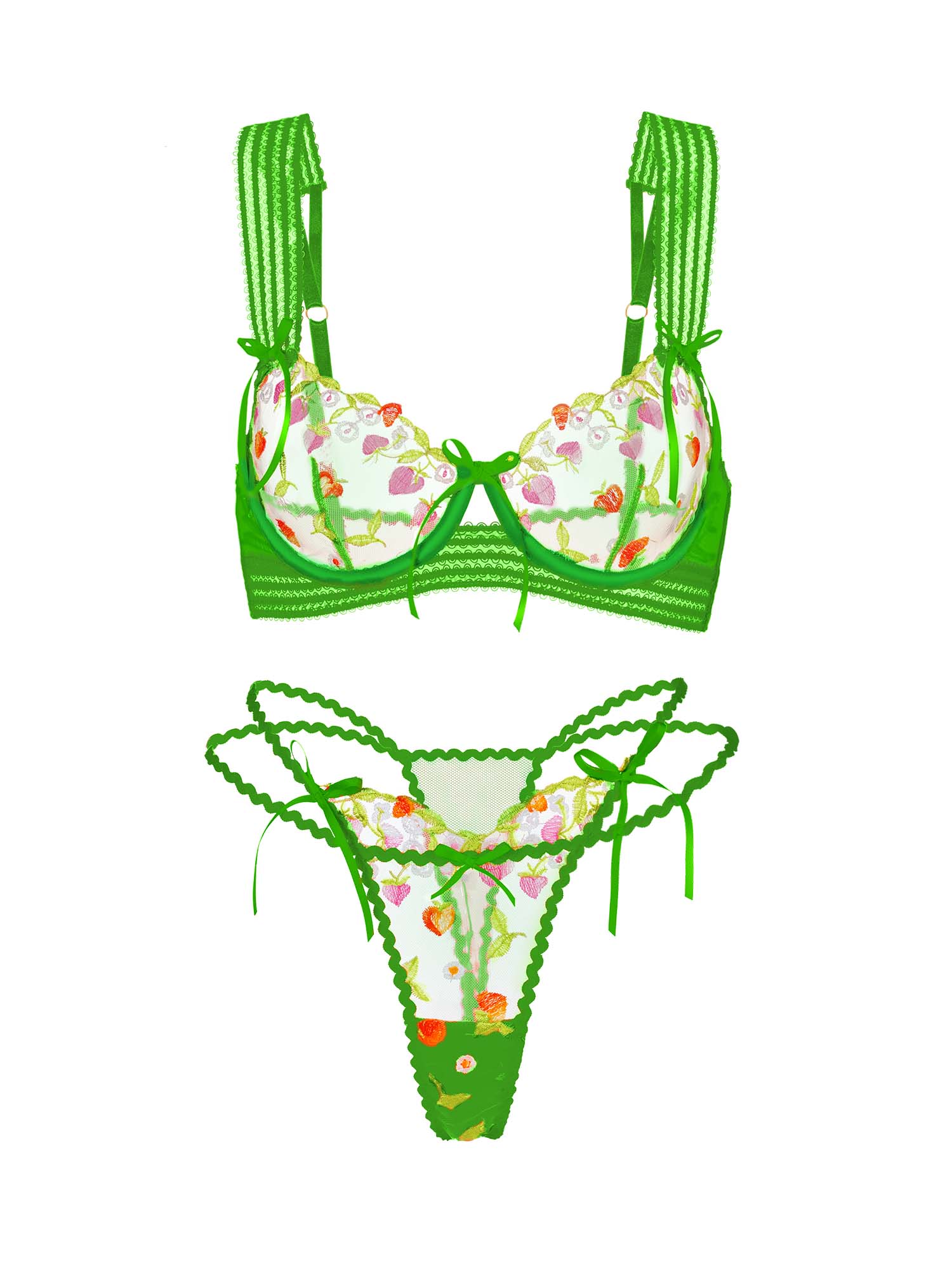 Garden Green Floral Lace Lingerie Set - Image 14