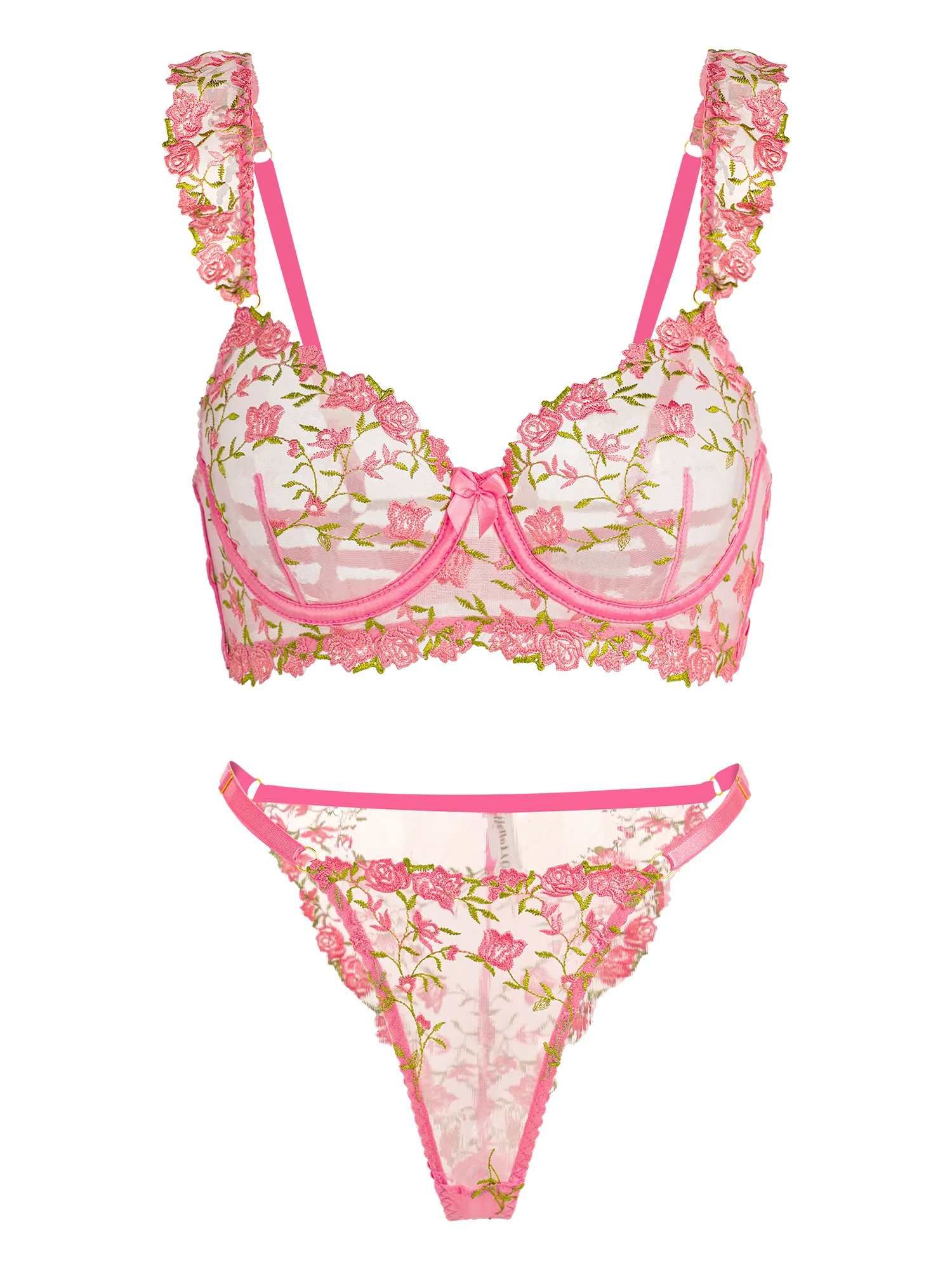 Sweetness Pink Rose Embroidered Lingerie Set - Image 3