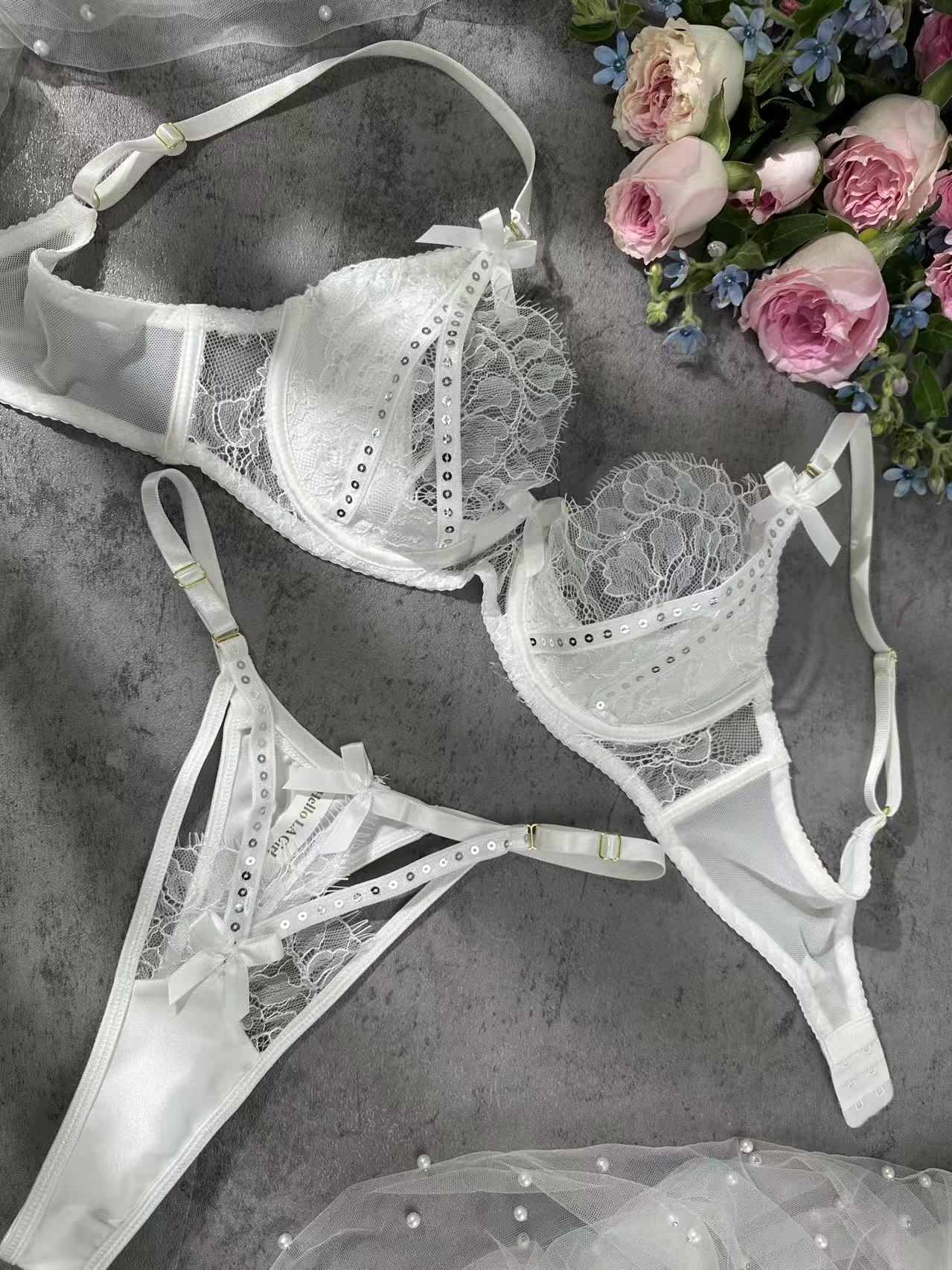 White Lace & Rhinestone Lingerie Set - Image 10