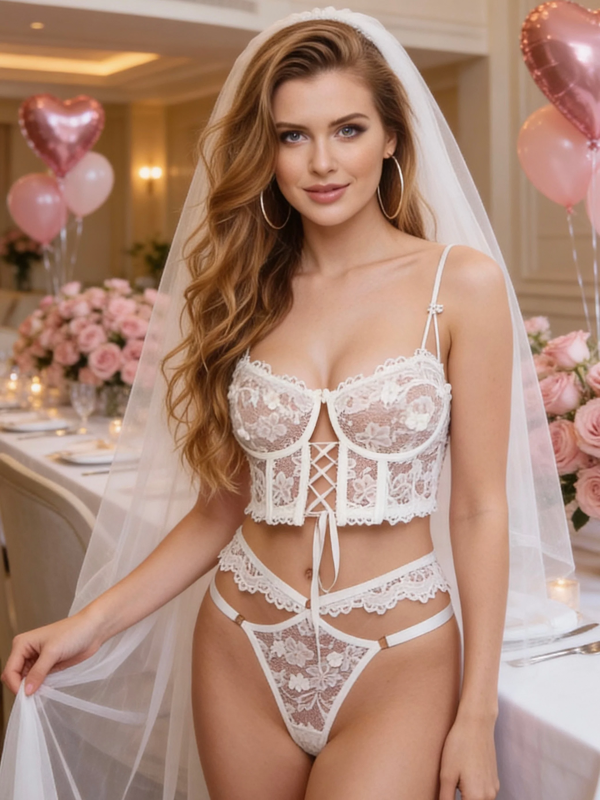 White Pearls Small Flower Lace Lingerie Set - Image 7