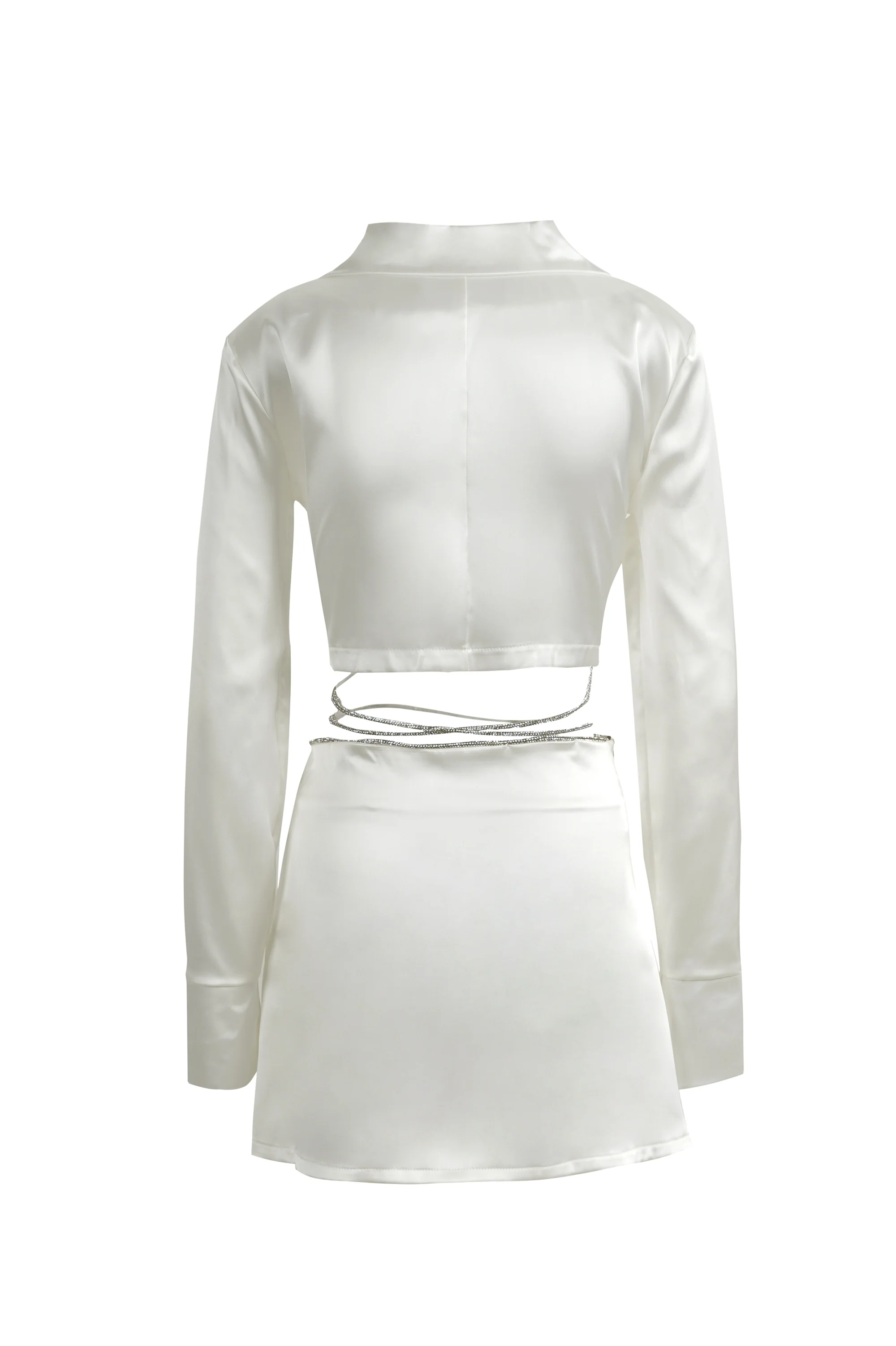 White Satin Silver Diamond Crop Top - Image 4