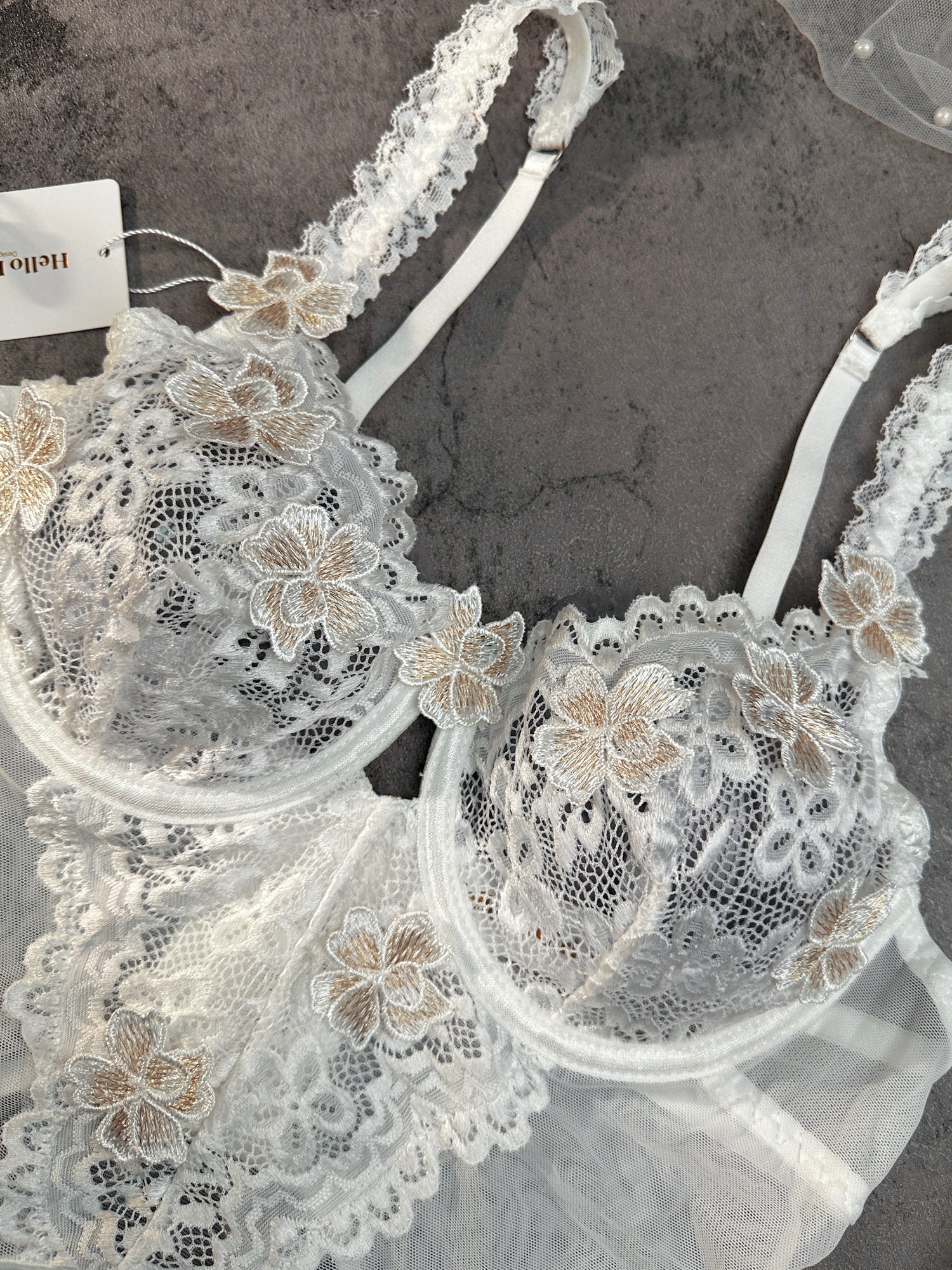 White Vintage Embroidered Lace Lingerie Set - Image 15